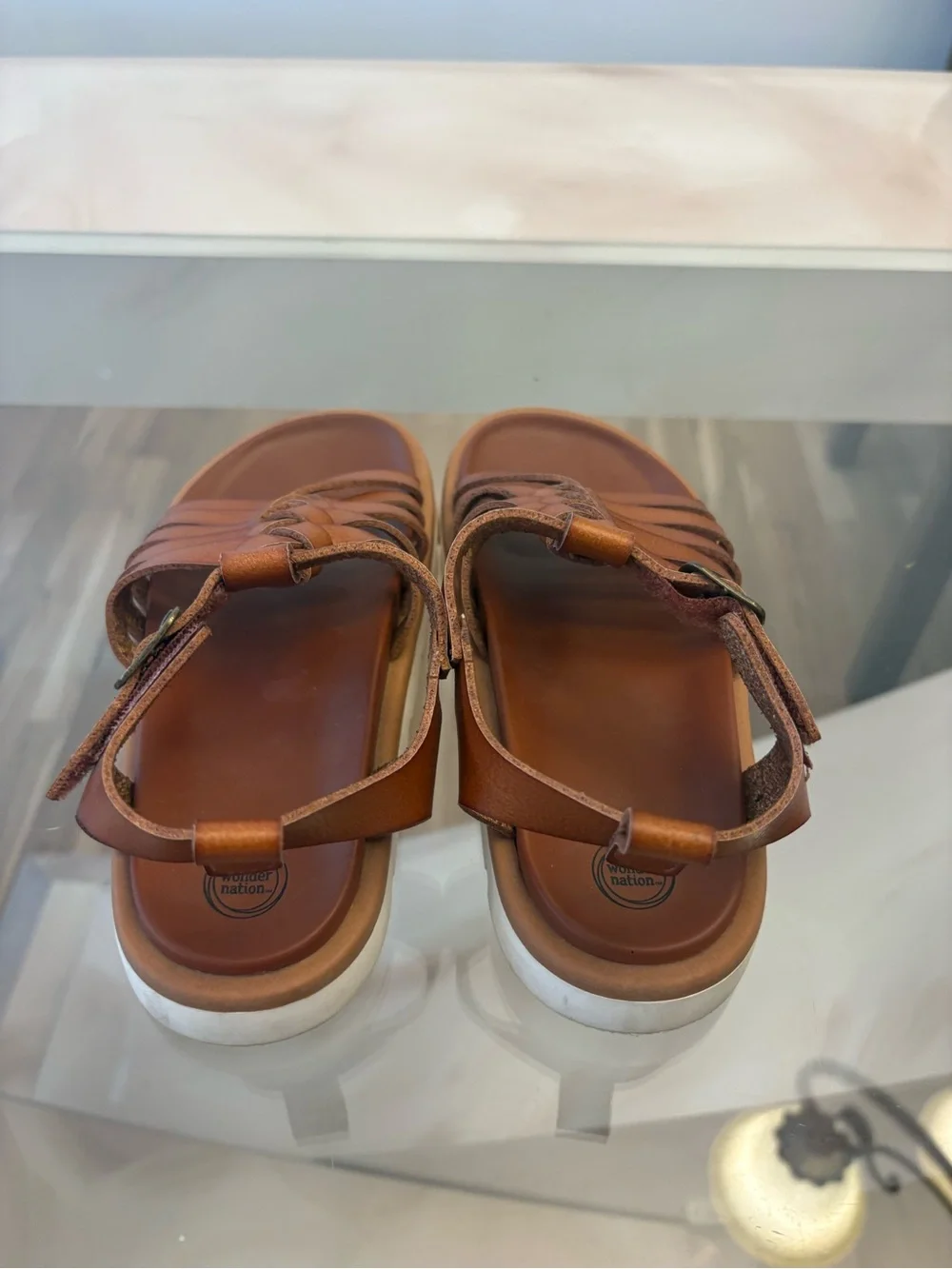 wonder nation Braided Strappy Ankle Buckle Sandals - Brown size 13